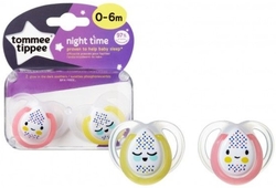 Tommee Tippee Dudlík Night Time,  0-6 m - růžová/žlutá