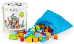 Dřevěné kostky v kyblíku ECO TOYS 100 ks - pastelové barvy, City