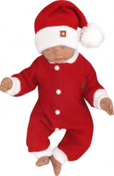 Z&Z 2-dílná sada Pletený overálek + čepička Baby Santa, červený, vel. 86