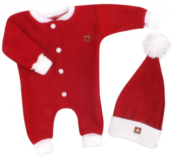 Z&Z 2-dílná sada Pletený overálek + čepička Baby Santa, červený, vel. 86