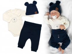 Zavinovací body dl.rukáv, tepláčky a čepička Little Bear, Baby Nellys, granát/smetana