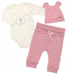 Zavinovací body dl.rukáv, tepláčky a čepička Little Bear, Baby Nellys, pudrová/smetana