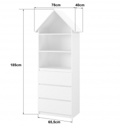 Dřevěná knihovna/skříň na hračky Nellys Domeček A3, bílá/růžová