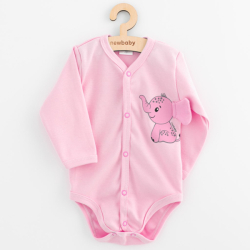 Kojenecké celorozepínací body s dlohým rukávem New Baby Happy Elephant pink