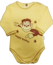 Body kojenecké dlouhý rukáv - HAPPY MONKEY žluté 