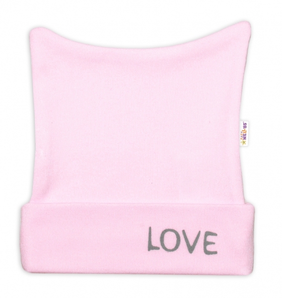 Čepička kojenecká nasazovací bavlna - LOVE růžová - vel.50