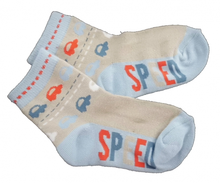 Ponožky dětské bavlna - AUTÍČKA modro-béžové - vel.11-12cm