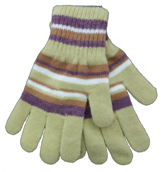 Rukavice dívčí/dámské prstové pletenina - PROUŽKY pískové s fial