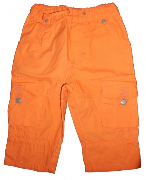 Kalhoty kojenecké plátno - KAPSIČKY oranžové - vel.68