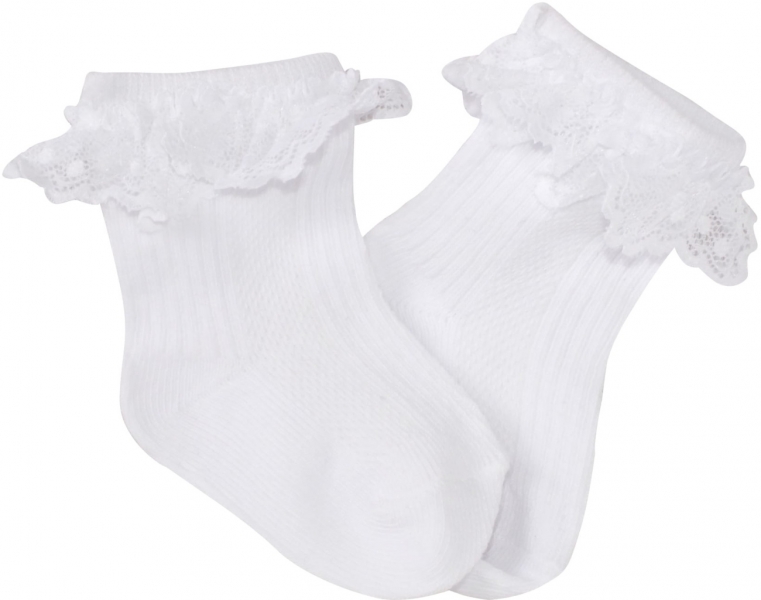 Bavlněné ponožky s krajkovým volánkem Baby Nellys, bílé Velikost