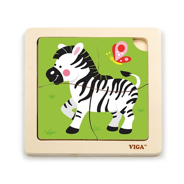 Dřevěné puzzle pro nejmenší Viga 4 ks Zebra