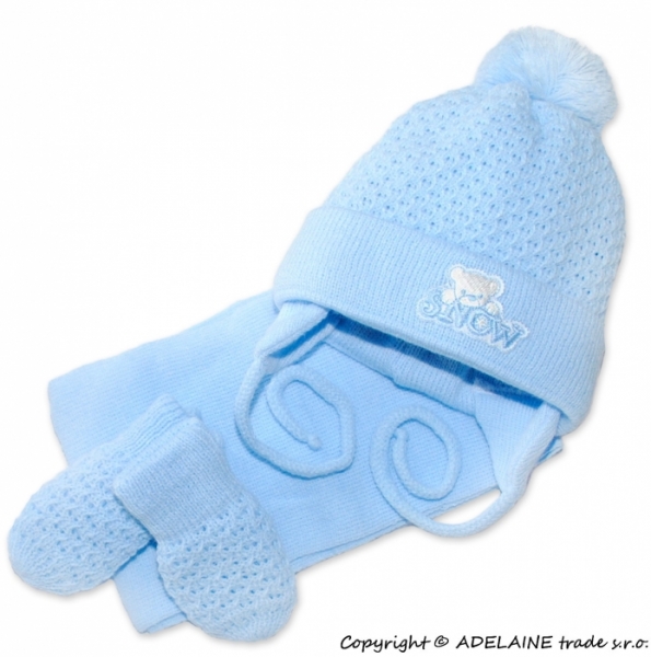 Čepice dětská pletená se šálou a rukavičkami - SNOW modrá - vel.