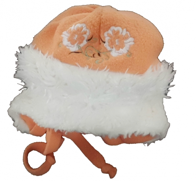 Čepice dětská zimní fleece - KVĚTINY oranžová - vel.80-86