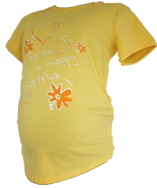 Těhotenské tričko krátký rukáv - HAPPY MAMA žluté - vel.XL
