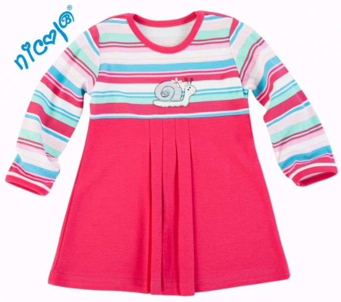 Šaty dětské bavlna - ŠNEČEK růžové s proužky - vel.98