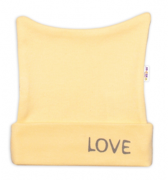 Čepička kojenecká nasazovací bavlna - LOVE žlutá - vel.56