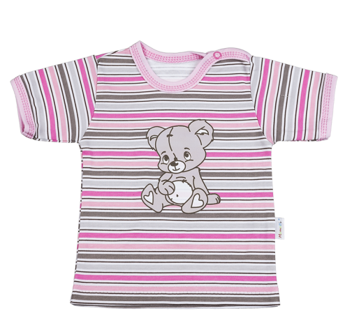Tričko dětské krátký rukáv - MEDVÍDEK proužky růžové - vel.74